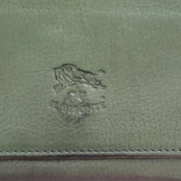 Green IL BISONTE Snap Button Closure Leather Wallet - Picture 3 of 14